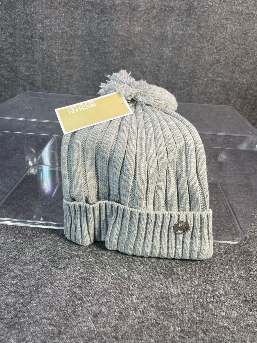 Michael Kors Womens Gray Pom Pom Beanie Hat One Size